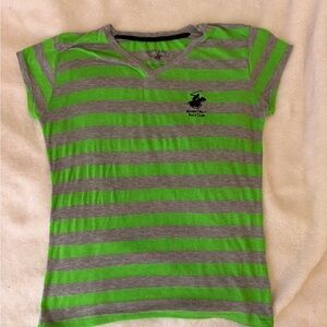 Beverly Hills Polo Club Neon Green & Gray Striped Short Sleeve Tee